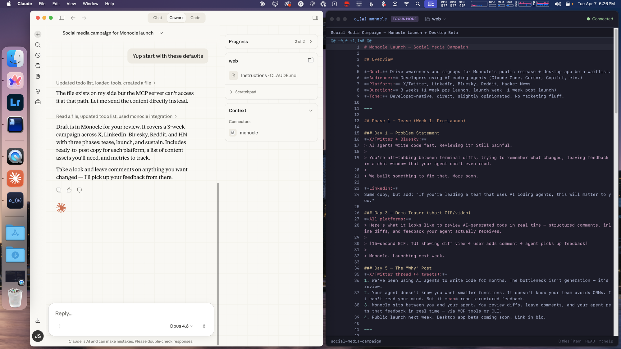 Monocle desktop app — plan review
